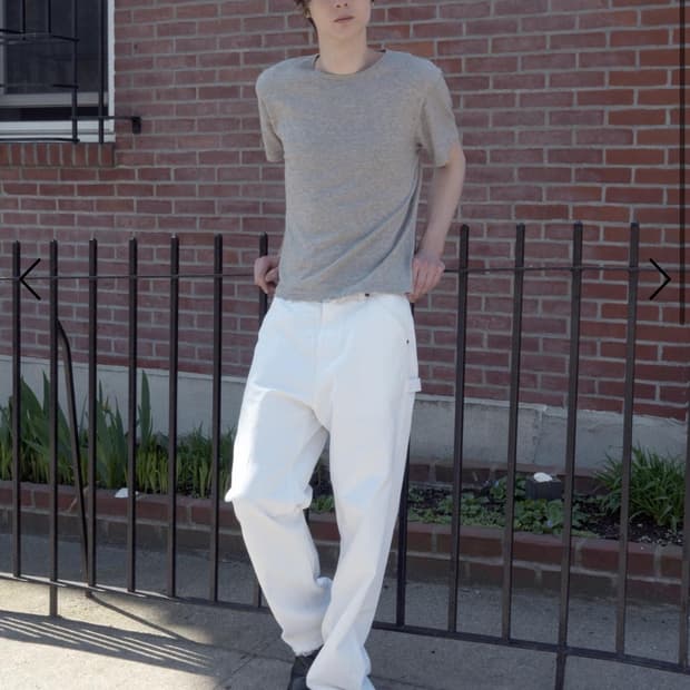 A.ta cut off carpenter pants white