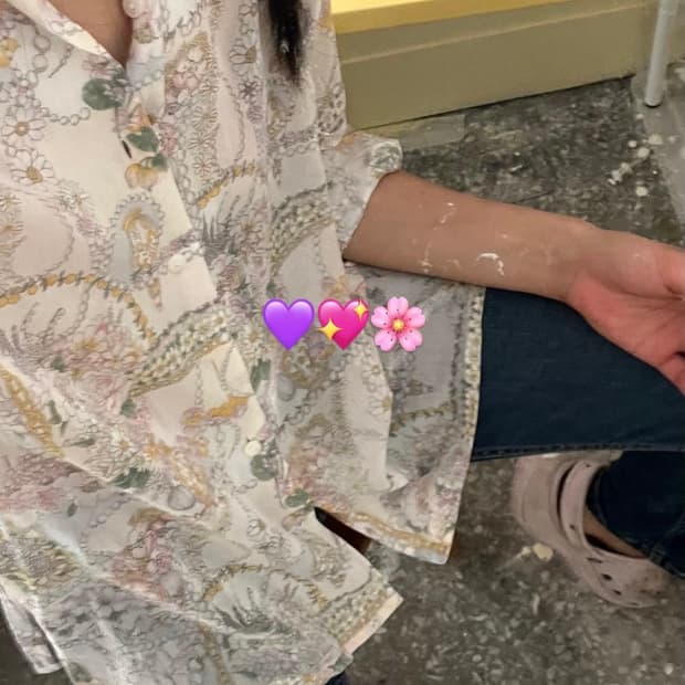 일본 빈티지 모리걸 하구미룩 아사 플라워 블라우스