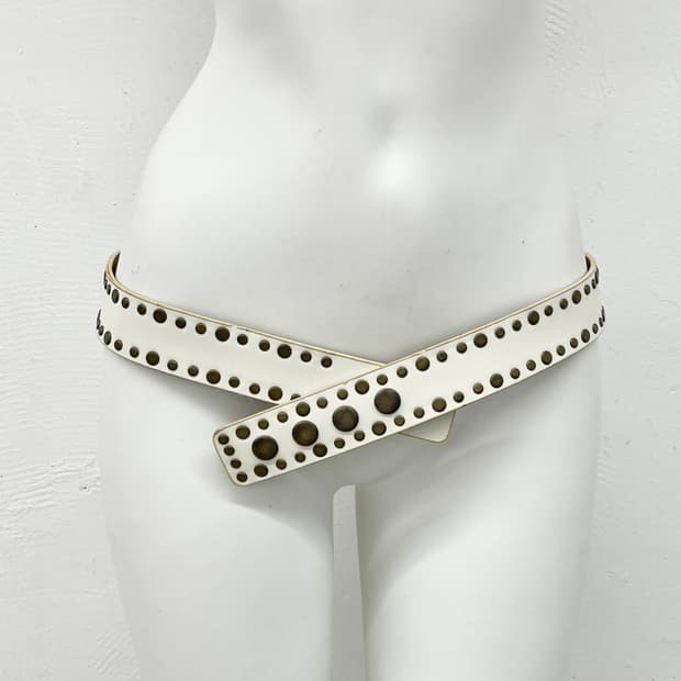 리얼레더 화이트 스터드 벨트