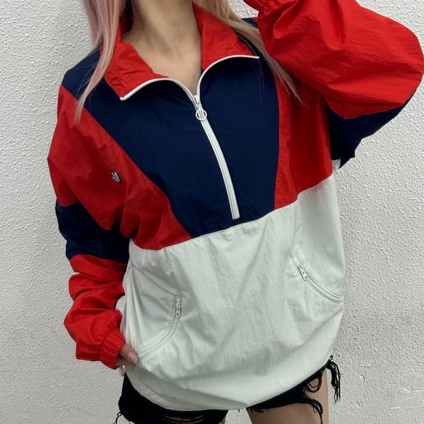 아디다스 오렌지배색 네이비 아노락 2XL