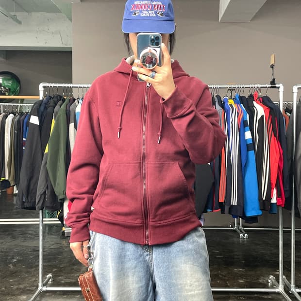 챔피온 버건디 후드 집업 자켓(기모)