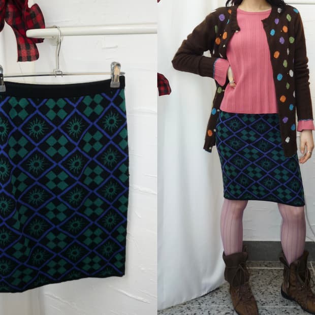 contrast midi knit skirt