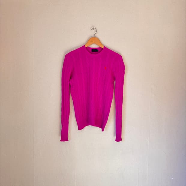 폴로 캐시미어 메리노울 니트 S 핑크 케이블 랄프로렌 초경량