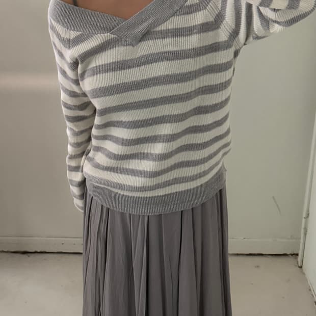 일본빈티지 오프숄더 스트라이프 탑