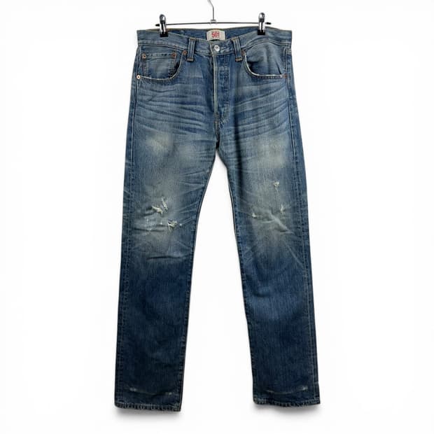 (32/33) 리바이스 501 스트레이트 핏 버튼플라이 연청 데님 팬츠