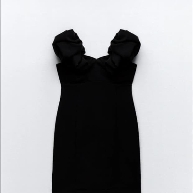 자라 퍼프 슬리브 미니 드레스 블랙