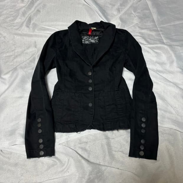 unknown. slim black button detail jacket