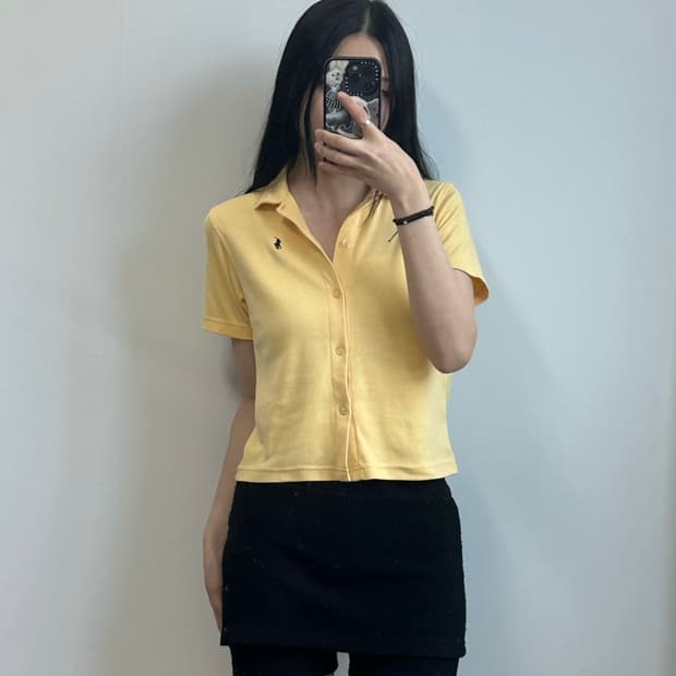 폴로 랄프로렌 옐로우 반팔 니트 가디건