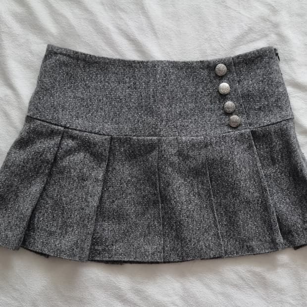 빈티지 갸루 긱시크 그레이 단추 스커트