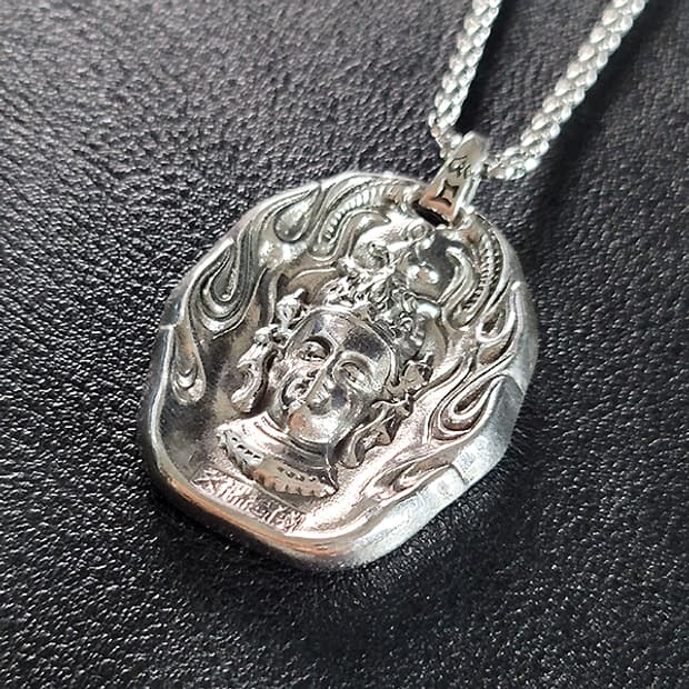 Manjushri 백동 펜던트 엔틱 부처님 문수보살 남자 목걸이