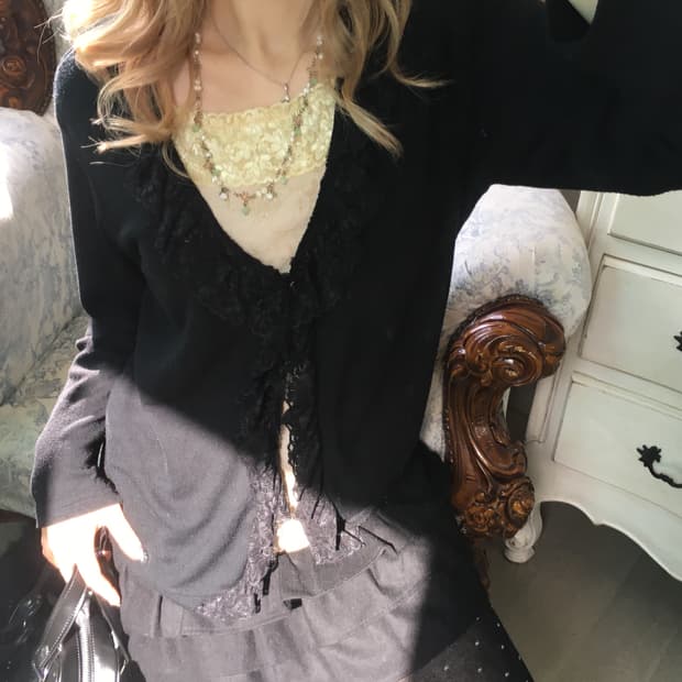 jpn vintage black lace layered cardigan