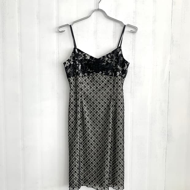 Black Dot Lace Mini Slip Dress