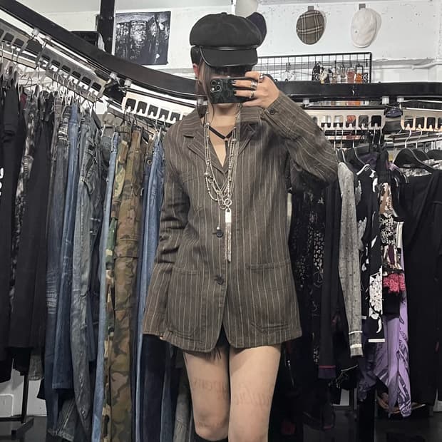 브라운 스트라이프 오버핏 자켓