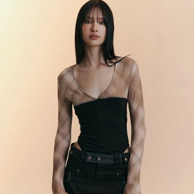 플리즈노팔로우 Etta Check Bodysuit (Black)