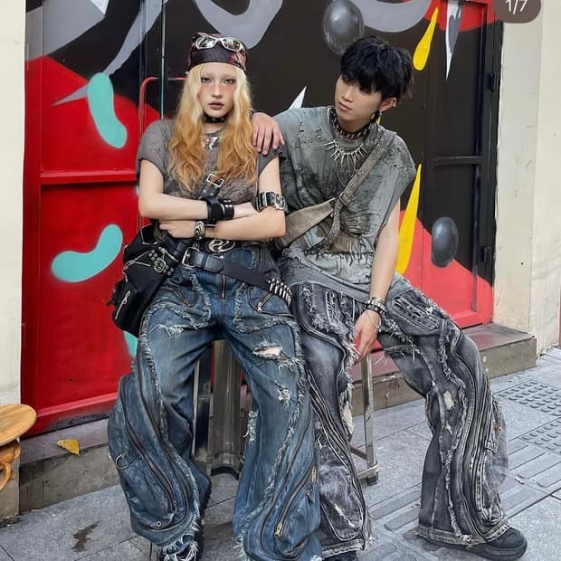 PERSONSOUL ALIENS DIRTY RIPPED 데님 배기진