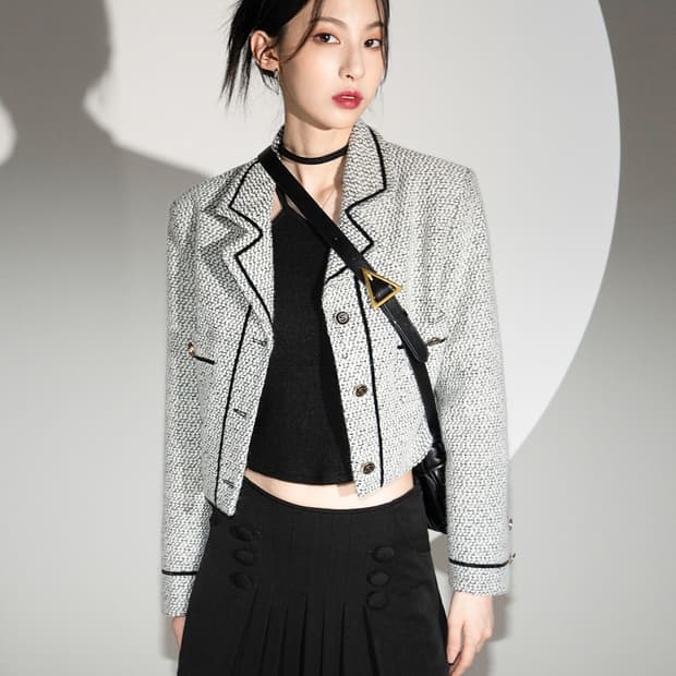 어반드레스 Line Crop Jacket BLACK 트위드 크롭 자켓