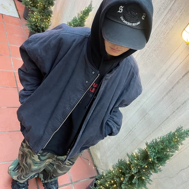 논노드 서퍼 다이 서지 봄버 자켓 빈티지 네이비 블랙