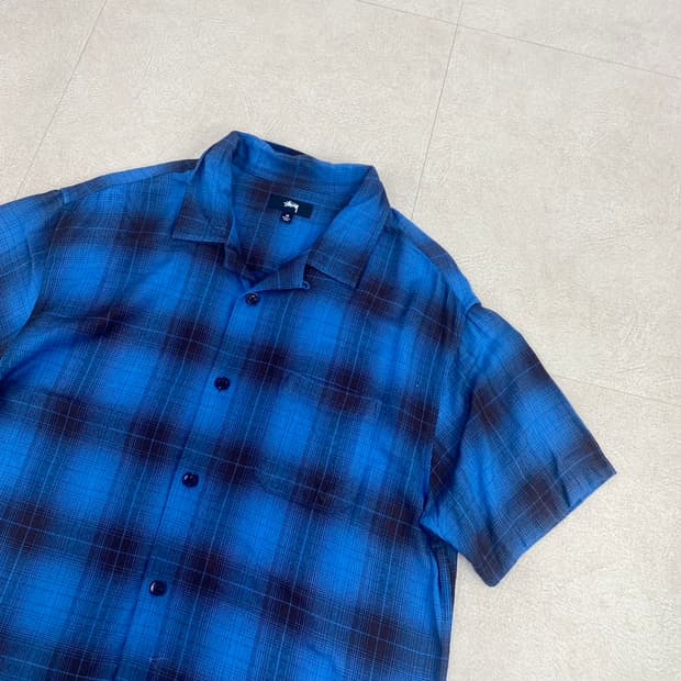 스투시 포켓 체크 옴브레 하프 셔츠 (100)