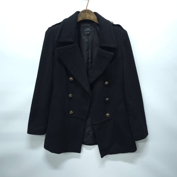 VOV 블랙 모직 더블 코트