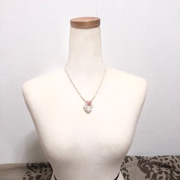 빈티지 핸드메이드 화이트 핑크 리본 비즈 목걸이 페어리 모리걸 하구미