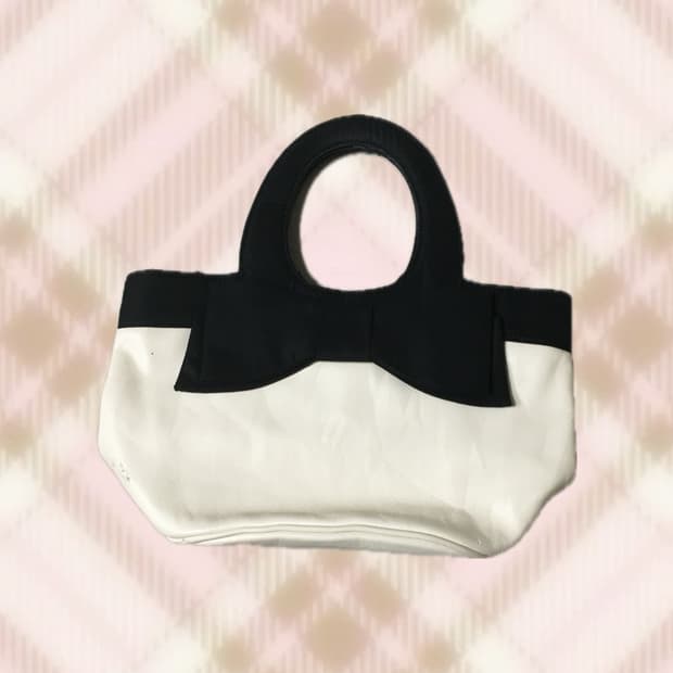 아이보리 블랙 리본 토트백 가방 라떼 히메 갸루 러블리 로걀 빈티지