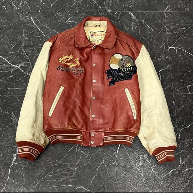 L(XL)아비렉스 90's 패치워크 천연가죽 바시티자켓