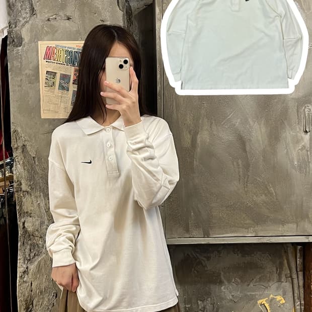 나이키 긴팔 카라티 아이보리 S #csz617