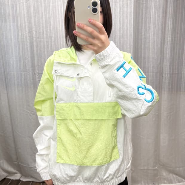 나이키 화이트 라임 더블스우시 나일론 아노락 바람막이