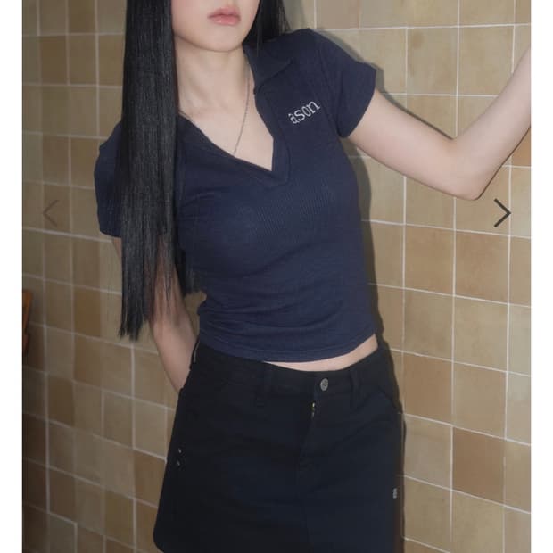 애즈온 HALF IVY COLLAR TEE / NAVY