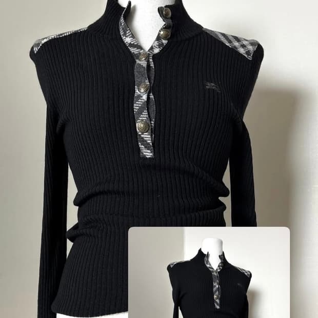 버버리 블루라벨 노바체크 니트 블랙