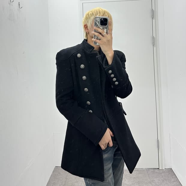 Silver double breasted eagle button coat