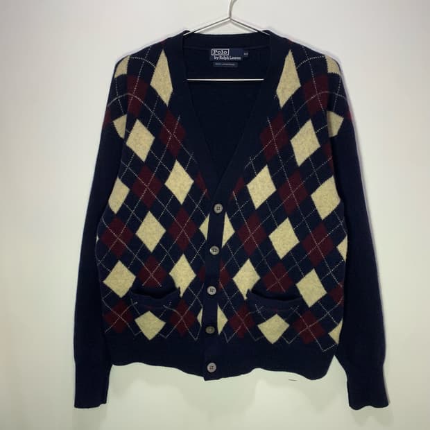 폴로 아가일 울 가디건