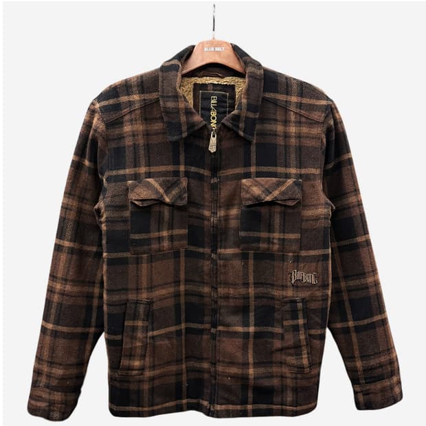 빌라봉 체크 집업자켓 보아 안감 언밸런스 피스 로고 디테일