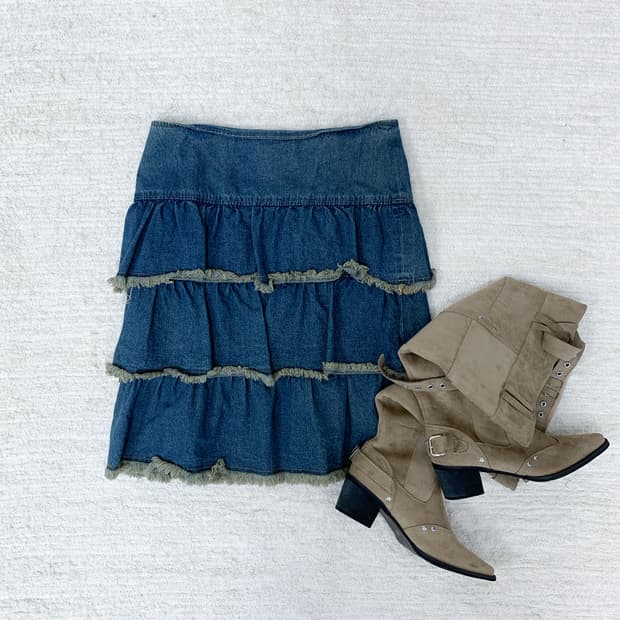 Denim Three-Tiered Skirt