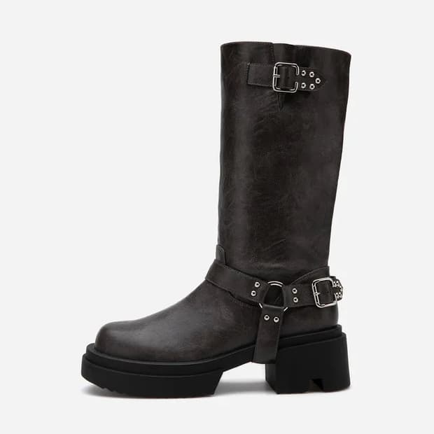 솔트앤초콜릿 토 라이더 버클부츠 그레이 245