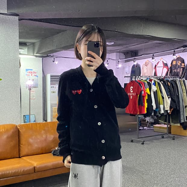 꼼데가르송 더블 와펜로고 블랙 가디건 B4562