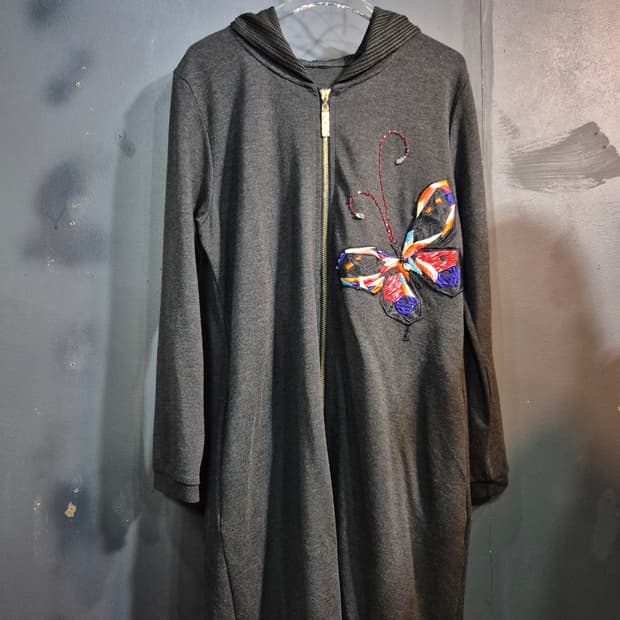 나비 자수 후드 롱 집업 원피스 77 88