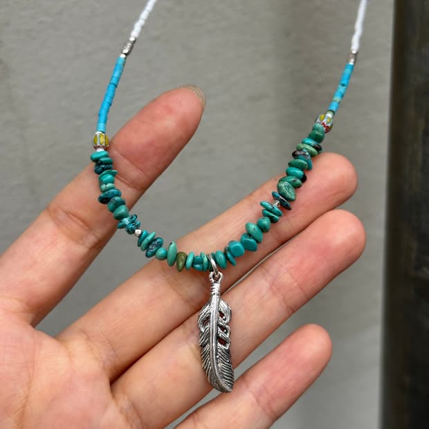 Feather 925 Silver Pendant Turquoise Bea