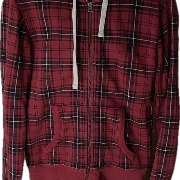 폴로 레드 체크 후드집업