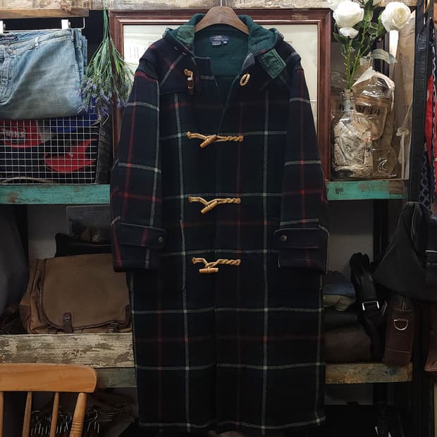 90s 폴로 랄프로렌 롱 더플코트 타탄 체크 made in USA M