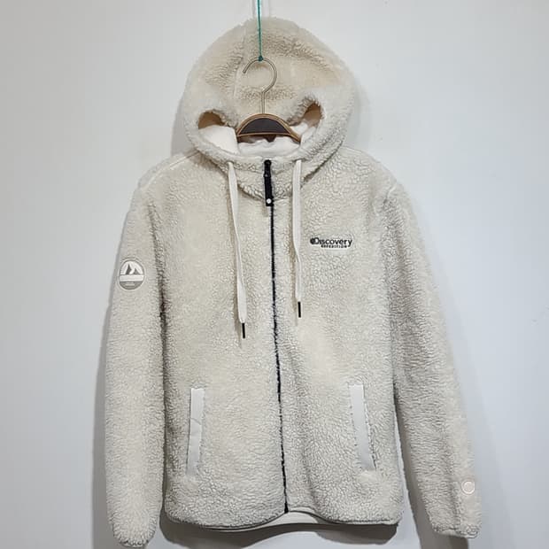 (100) 디스커버리 플리스 후드점퍼 아이보리 뽀글이 후리스 자켓 