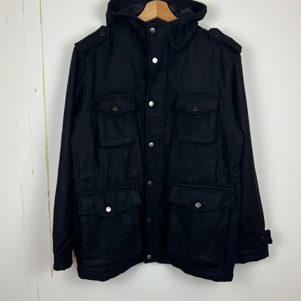 (데드스탁) JPN PLUS ONE 후드 모직 코트 L