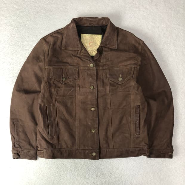 C.un Monde 프렌치 고트스킨 레더 트러커 자켓 