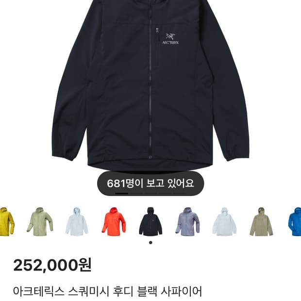 아크테릭스 스쿼미시 후드 블랙사파이어L