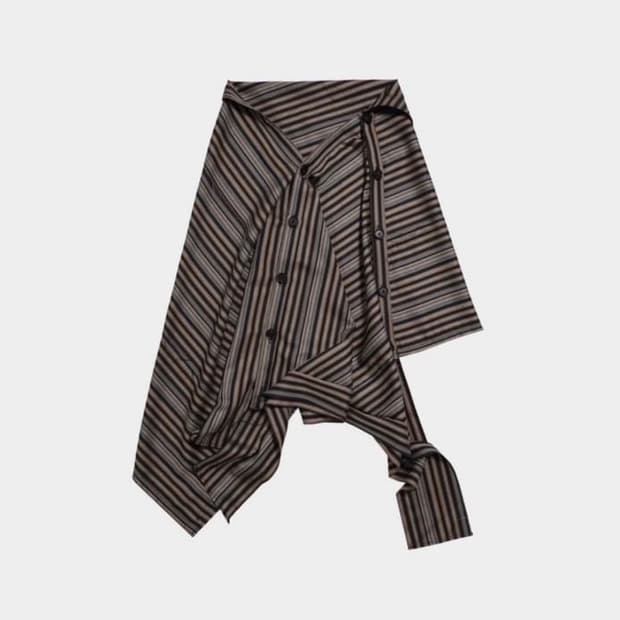 0tape 스트라이프 버튼 랩 스커트