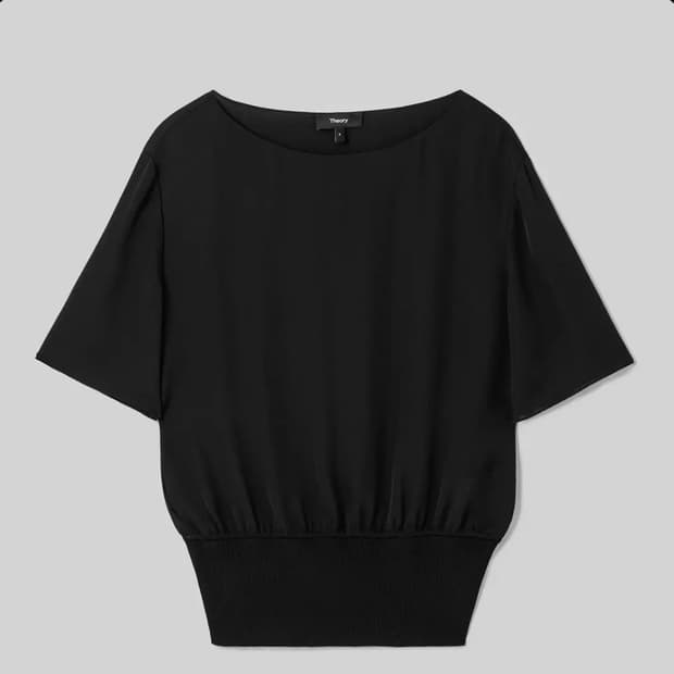 띠어리 Theory 실크 배색 밴딩 블라우스 P사이즈