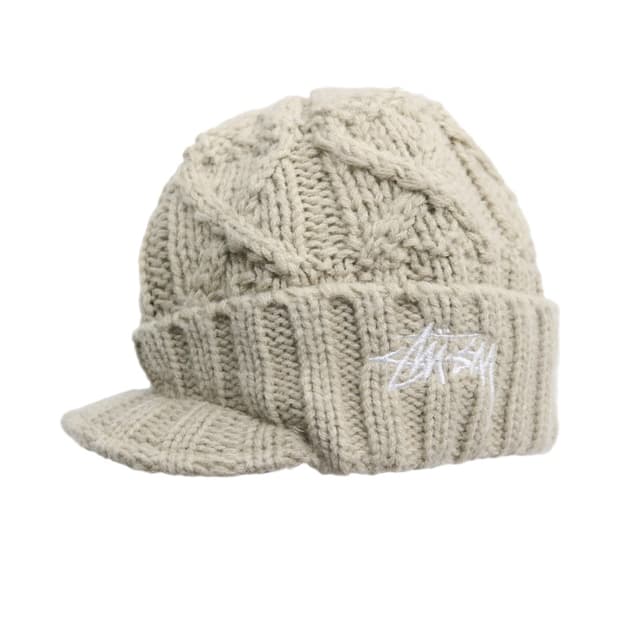 올드 스투시 00s 빈티지 로고 자수 케이블 니트 챙 비니 (Free)