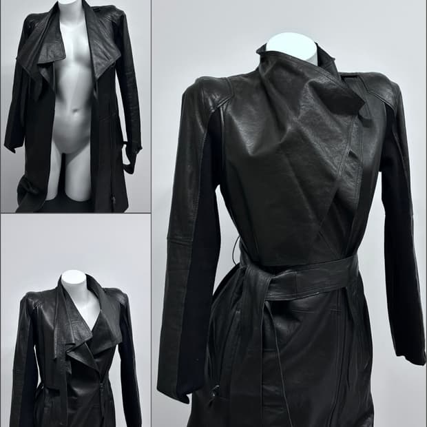 드레이프 카라 고딕 레더 코트