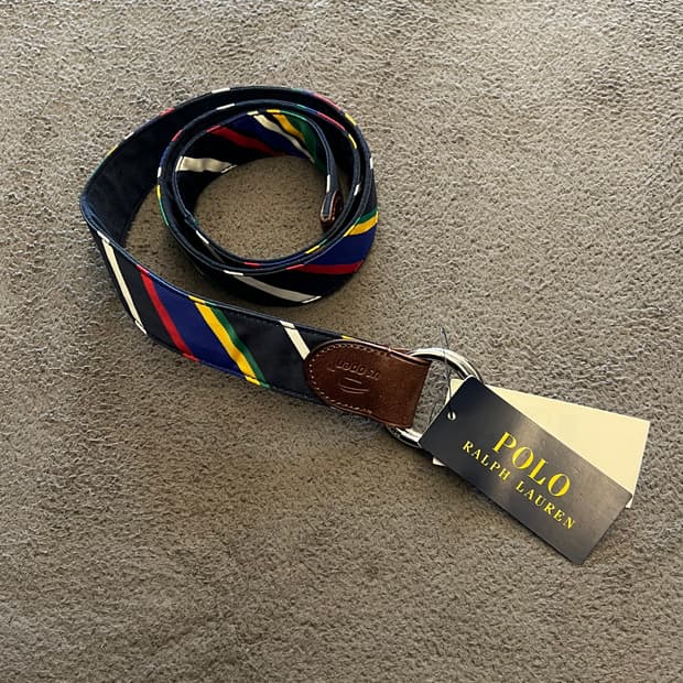 폴로 랄프로렌 스트라이프 캔버스 D링 벨트 새상품 처분 