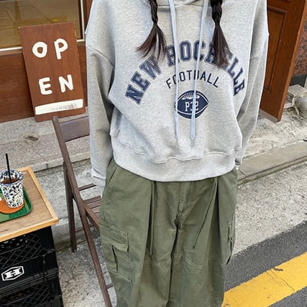 로셸 풋볼 크롭 후디 후드티 / 그레이